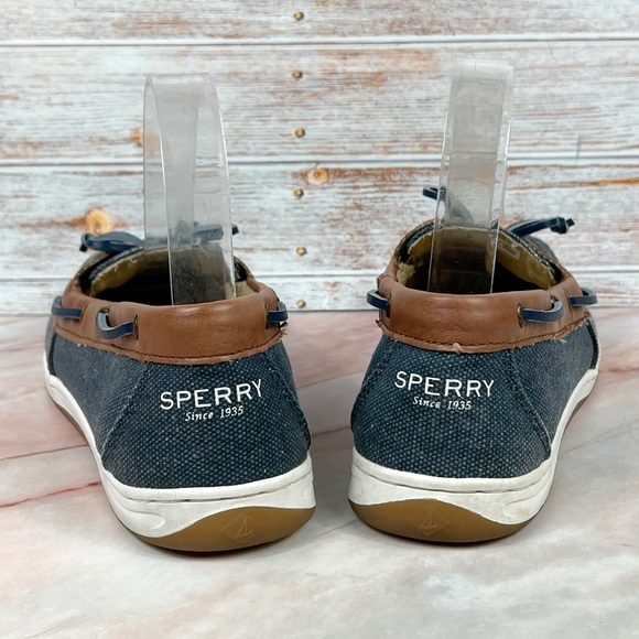 Sperry Firefish Top-Sider Blue Glitter Canvas with Tan Leather trim - Picture 5 of 9